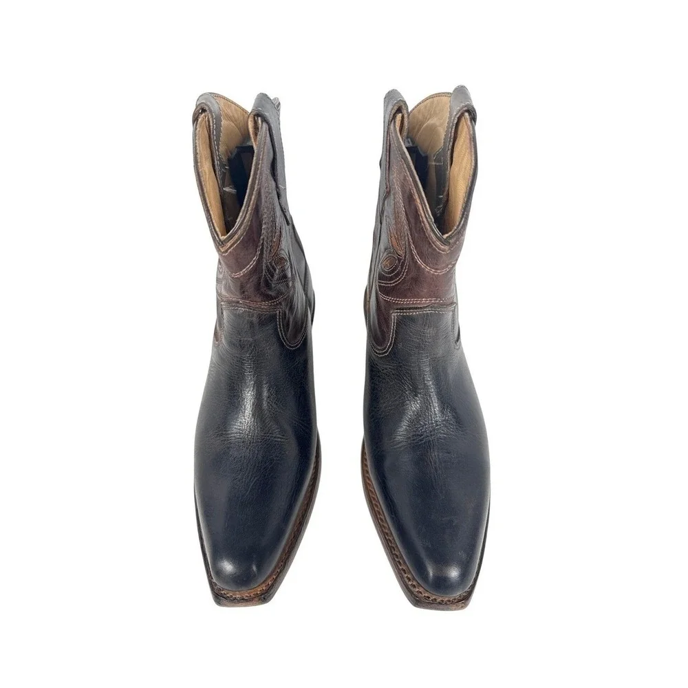 Bed Stu Cobbler Series Western Ankle Boots Womens 6 Black Brown Leather Snip Toe